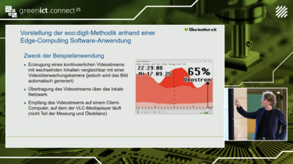 Screenshot aus dem Youtube Video. Zu sehen ist Jens Gröger, der die Methodik zur Bilanzierung von digitalen Services erklärt. 